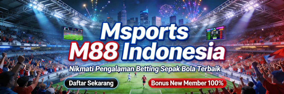 Banner promosi Msports M88 Indonesia dengan tampilan stadion megah
