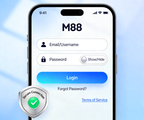 Tampilan aplikasi mobile M88 untuk akses login aman